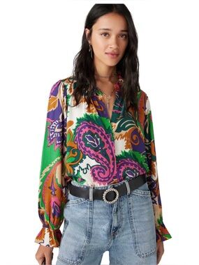 Ba&sh Natsy Shirt paisley print multicolor women’s size 2 M green pink white